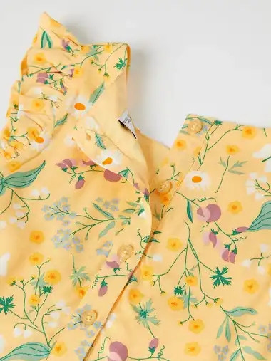 twirl dress with short sleeves and ruffles