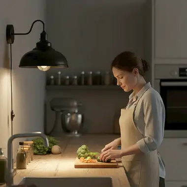 woman cooking under the light of a  Wall Light for Cozy Spaces