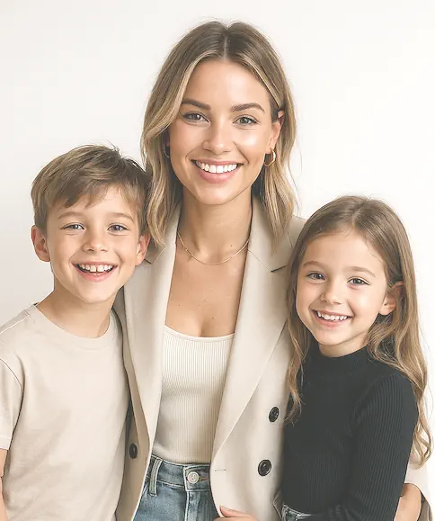 Happy mother with her children